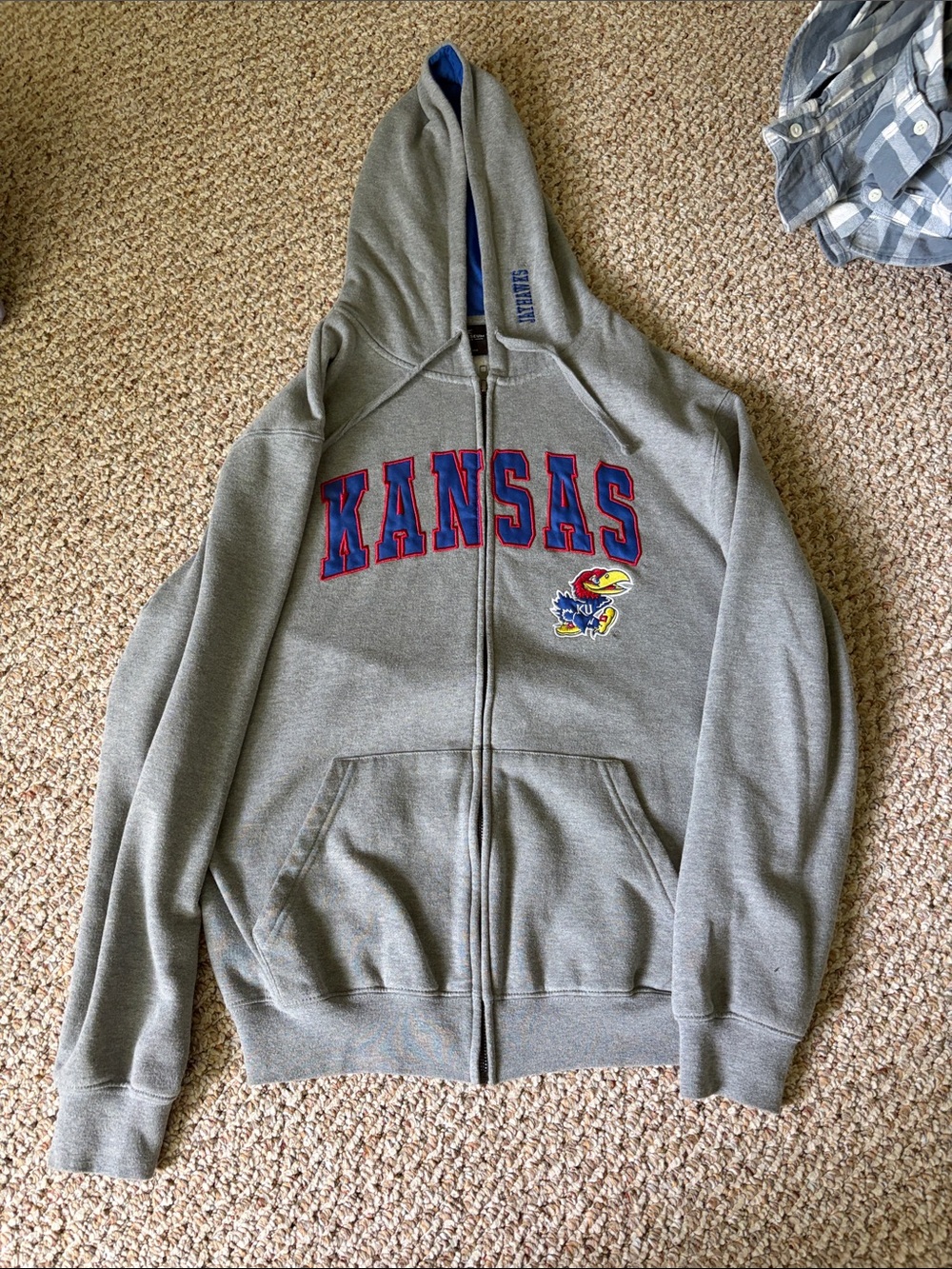 Colosseum Grey Zip-Up Hoodie with Blue and Red Lettering